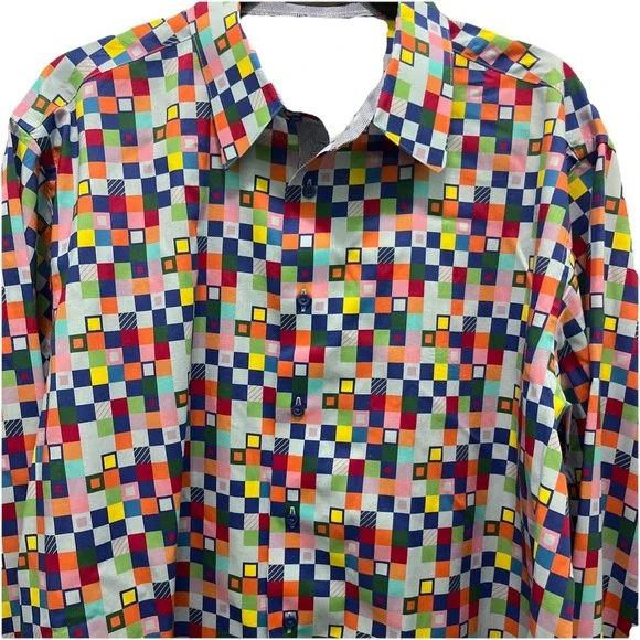 Paul Fredrick Dress Shirt Mens Blue Geometric Classic Fit XLT Modern Statement - Picture 2 of 5